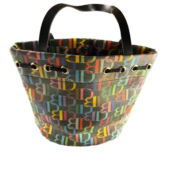 Vtg Y2K Dooney & Bourke Black Signature Rainbow Monogram Logo Handbag Purse Bag - Picture 4 of 8